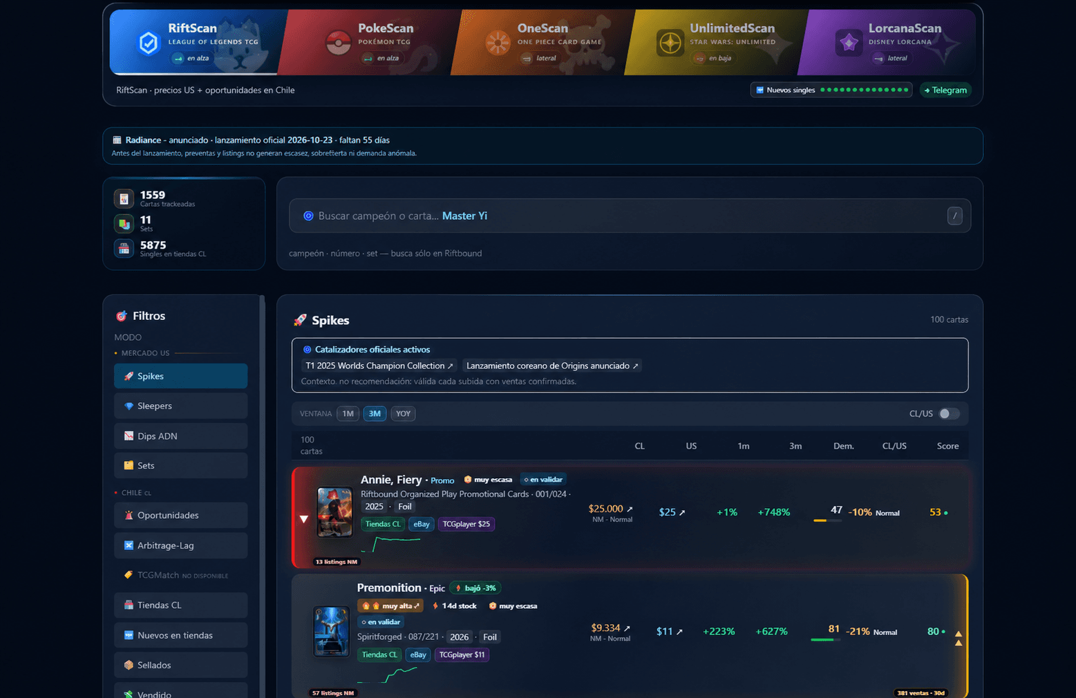 Dashboard de inteligencia de mercado de PokeScan