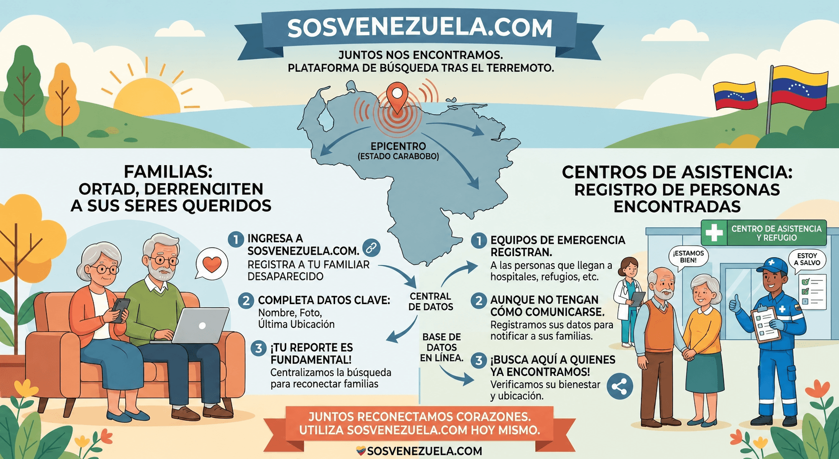Infografia de SOS Venezuela para reconectar familias tras el terremoto